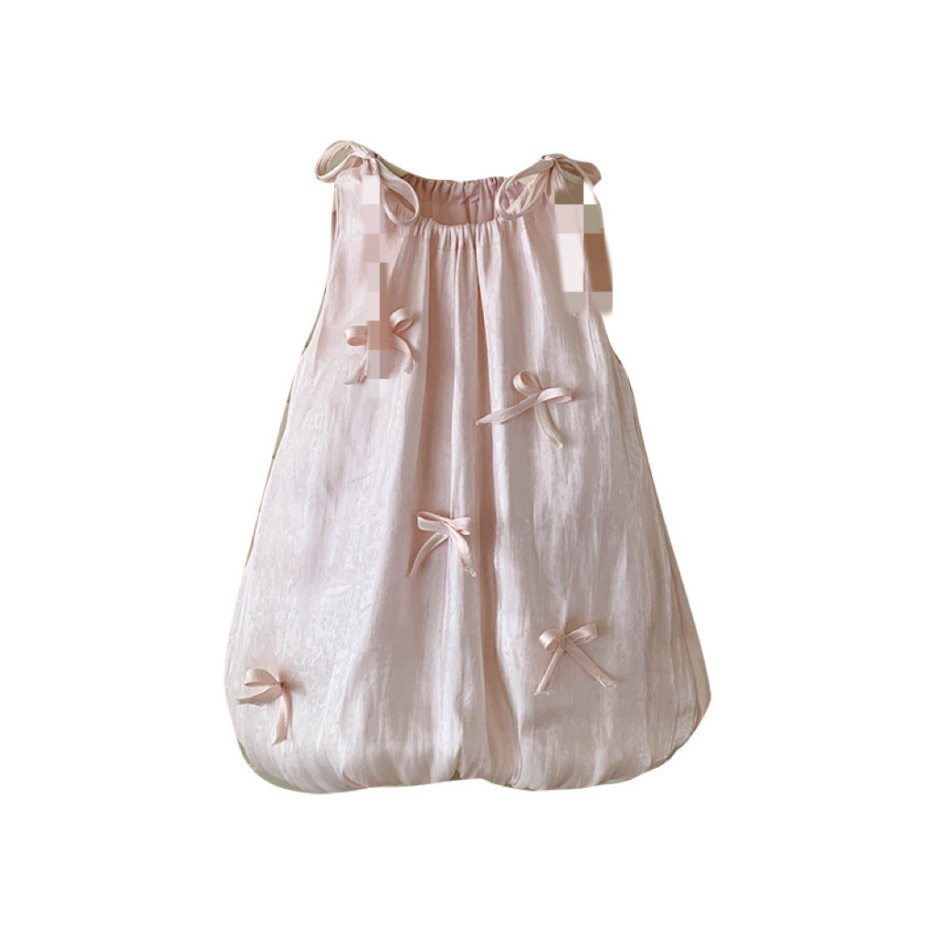 Disney-Inspired Girls' Summer Bow & Floral Princess Dress - Korean Style