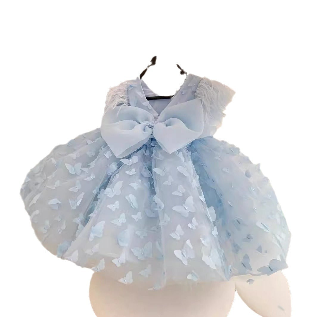 Girls' Dress 2026 New Style Little Girl's Stylish Short-Sleeved Princess Dress Dress Skirt for Older Children Mesh Skirt Spring