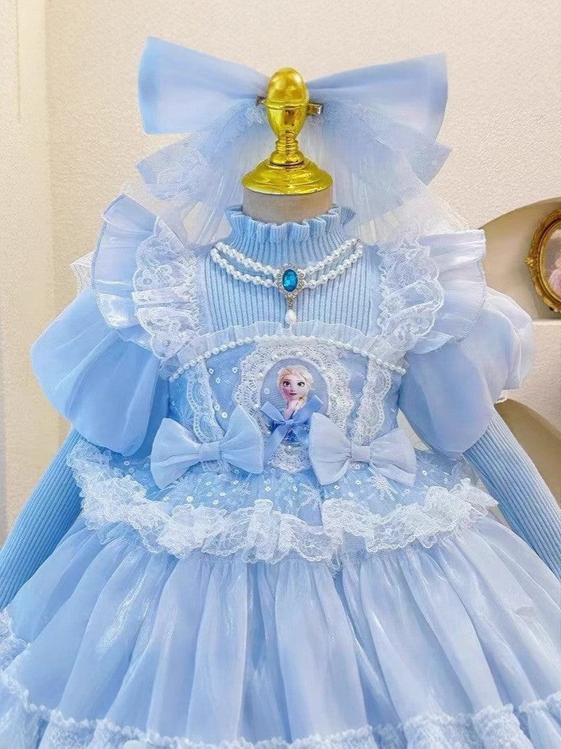 Frozen Elsa Princess Dress Girls' 2026 Autumn and Winter Korean Style Children's Sweater Dress Cake Mesh Skirt