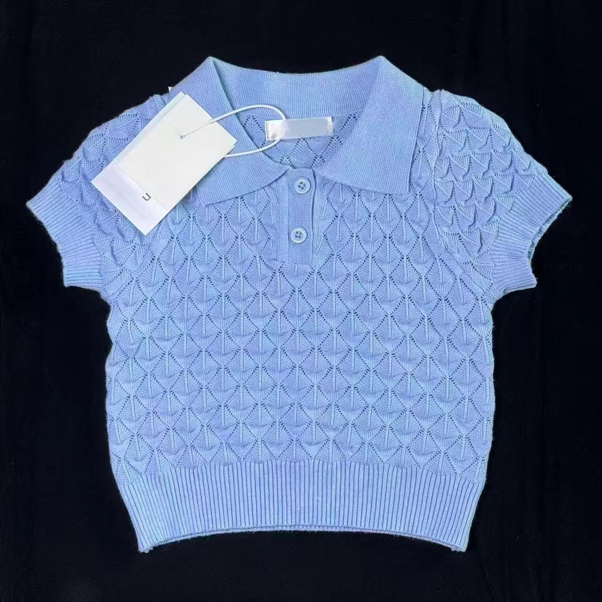 Korean Style Children's Clothing 2026 Summer New Stylish Blue Thin Quilted Hollow-Out Knit Short-Sleeve Casual Pants for Boys and Girls
