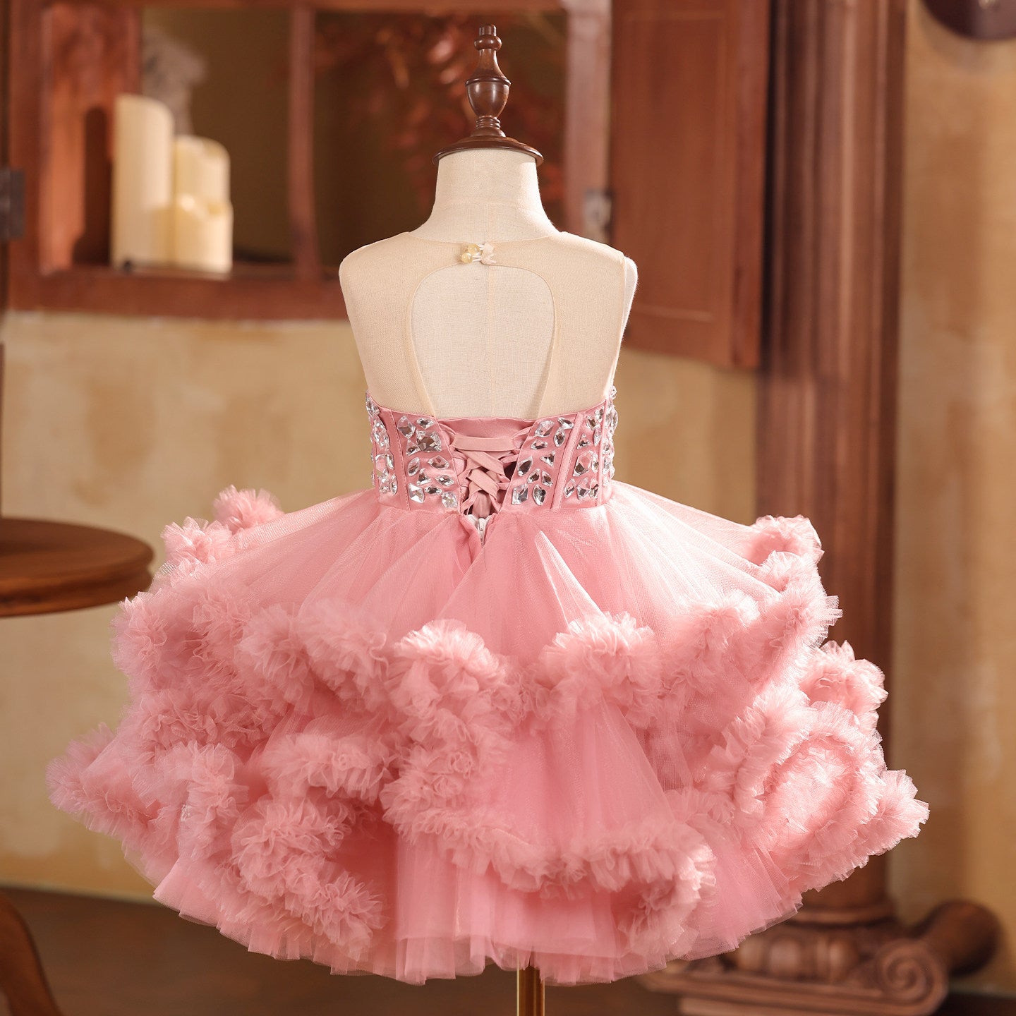 High-End Girls' Formal Dress, Pink Evening Gown, Girls' Puffy Skirt, Light Luxury Niche Host Performance Princess Dress