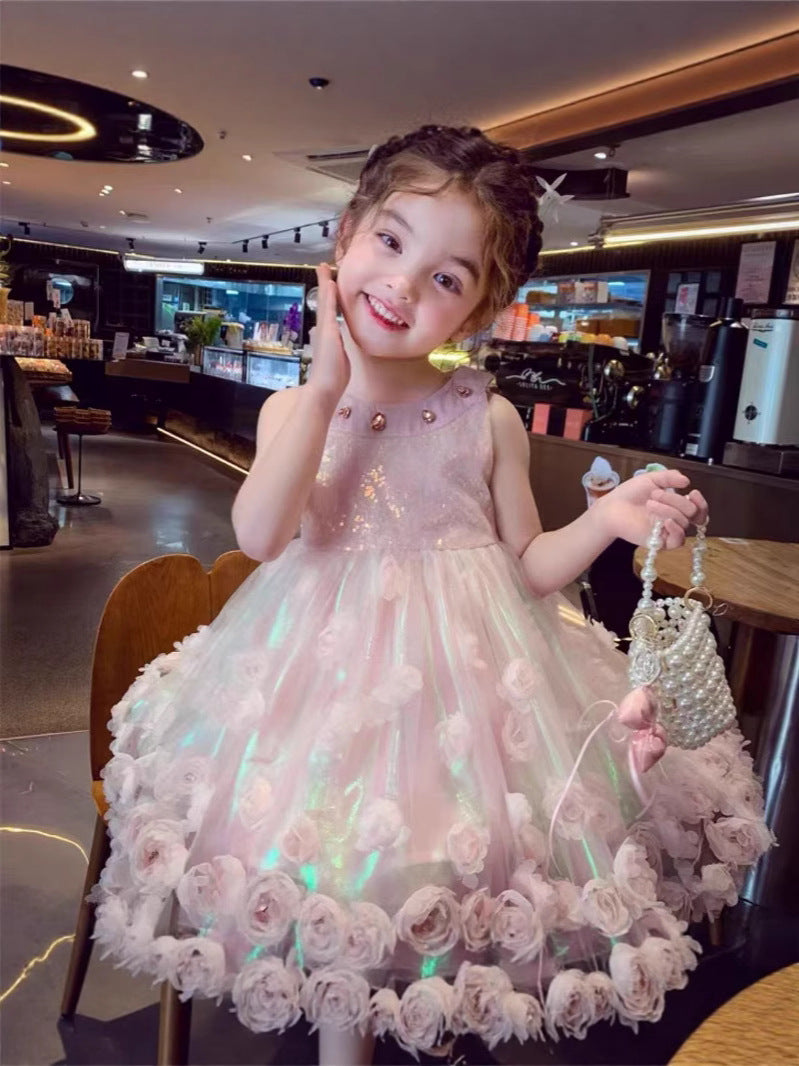 Girls Princess Dress Girls Mesh Vest Dress Summer Dress 2025 New Children's High-End Birthday Dress Dress