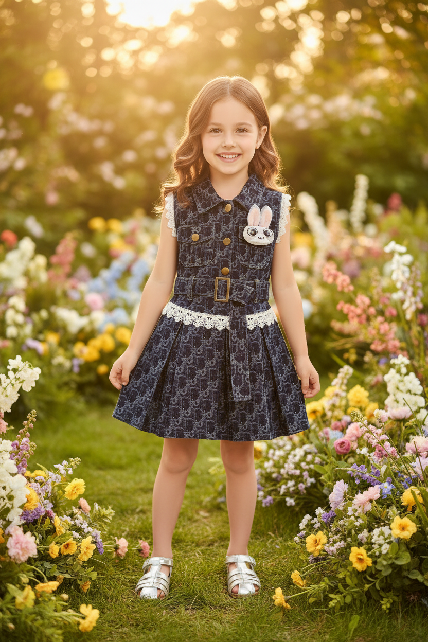 Summer New Lace Lapel Vessel Dress Girl's Korean Style Skirt