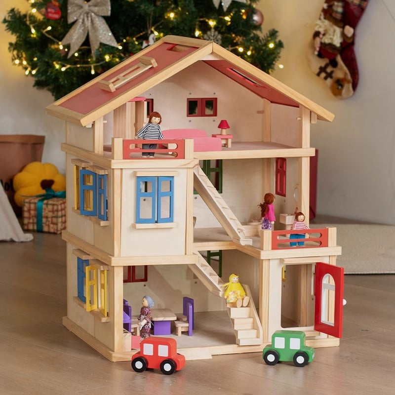 Children's Play House Kitchen Toy House Doll House Artificial House Castle House Wooden Birthday Gift for Boys and Girls