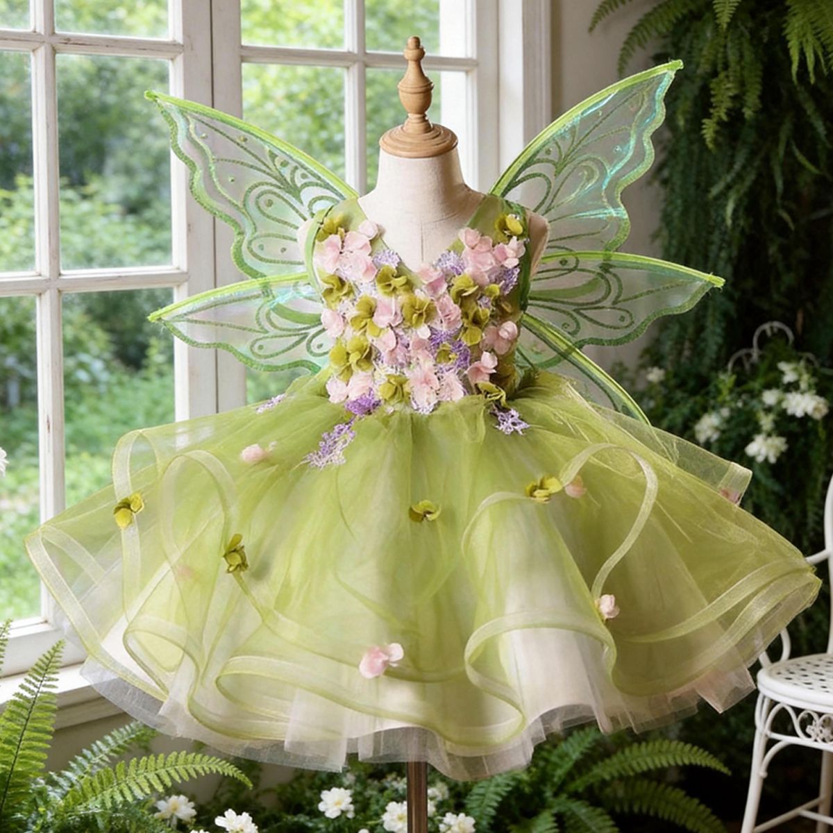 Forest-Style Little Girl Princess Dress with Puffy Tulle, High-End Birthday Flower Girl Wedding Dress, Children's Host Piano Flower Fairy Gown