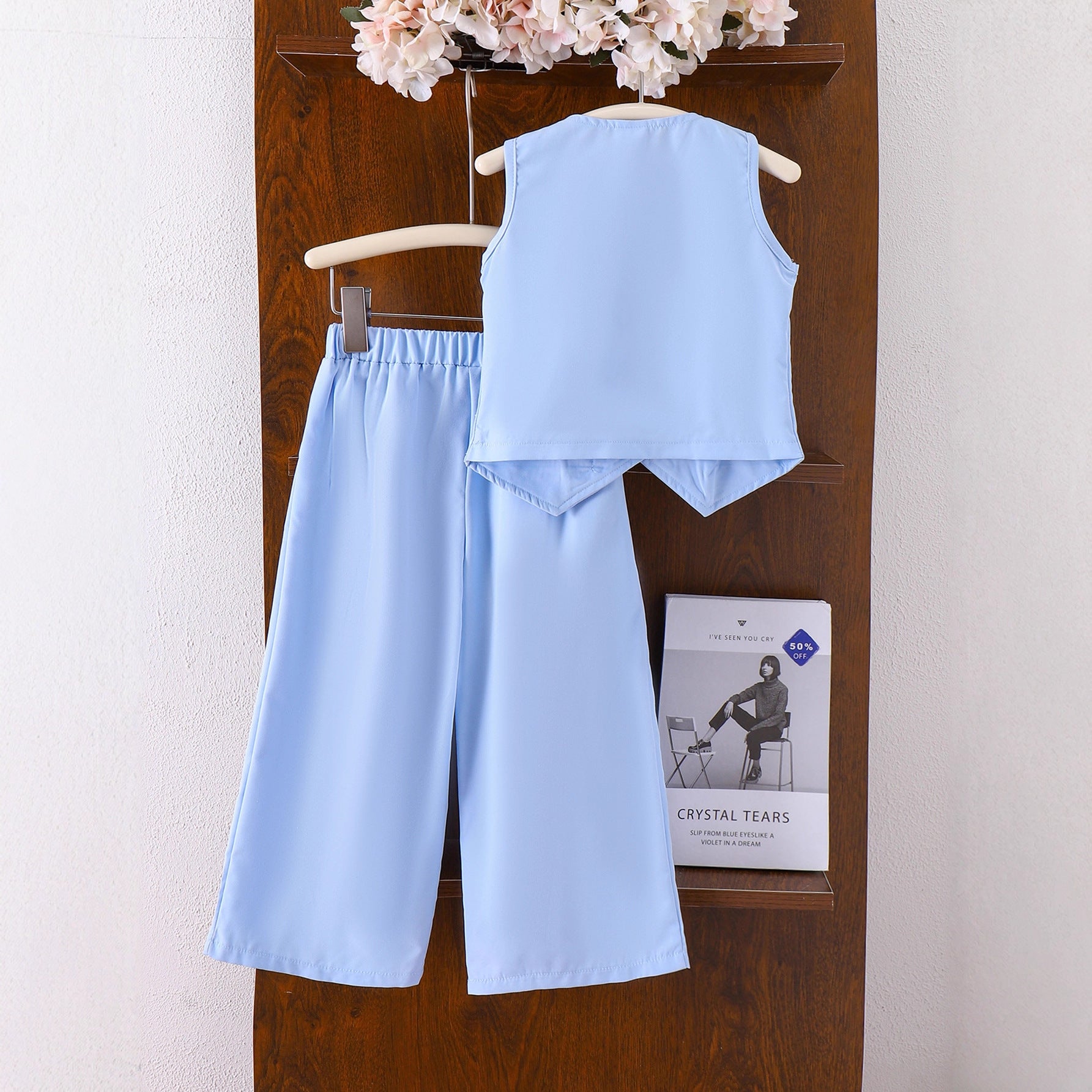 European and American Summer Girls' Floral Sleeveless Top and Pants Set