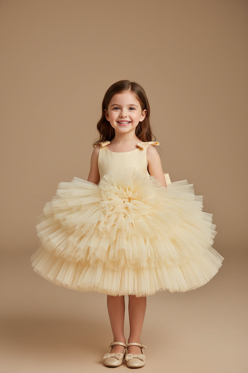 New Korean Style Mesh Baby Girl's One-Year-Old Dress, Birthday Style Flower Girl Princess Dress, Fluffy Gauze Cake Dress