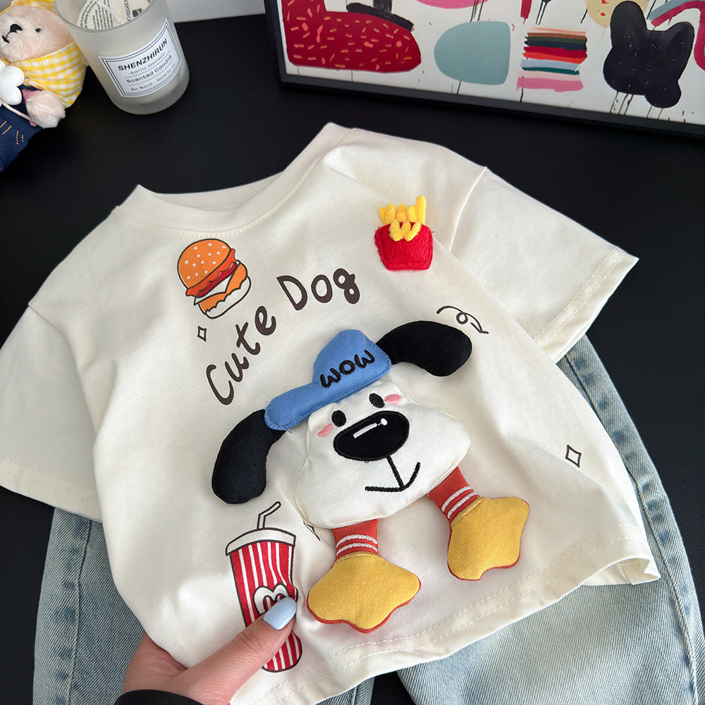 Kids' Short-Sleeve T-Shirt - Boys & Girls Summer Lightweight Cute 3D Doll Graphic Cotton Crew Neck Top