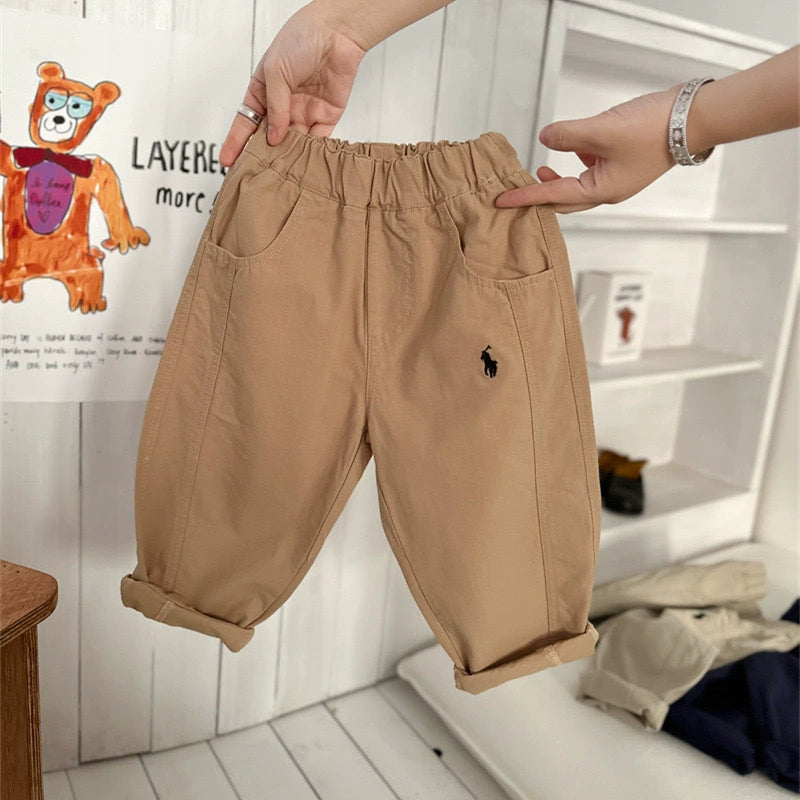 Children's Autumn Casual Pants for Boys 2026 New Style Long Pants for Toddlers Stylish Solid Color Straight Pants for Girls Pure Cotton