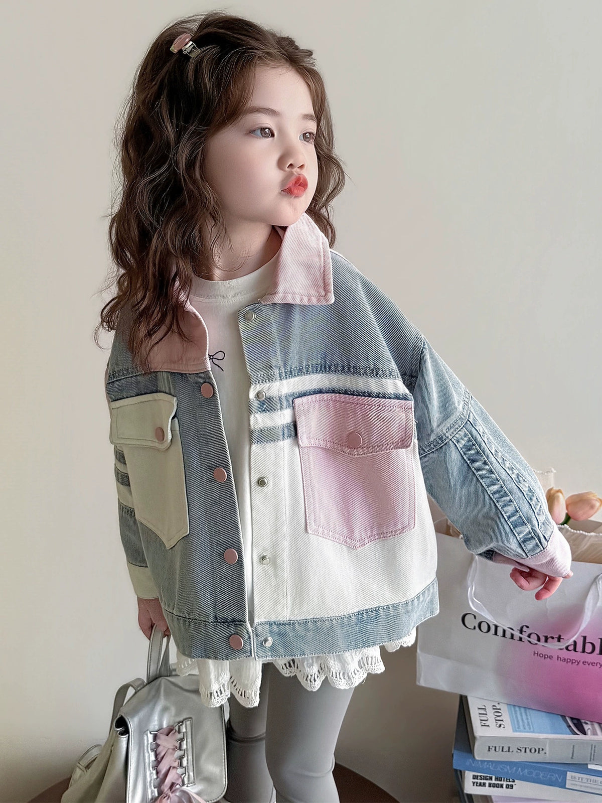 Girls' Color-Blocked Denim Jacket for Export, 2026 Autumn New Korean Style Shirt, One-Piece Dropshipping Trendy Korean Version Color-Blocking