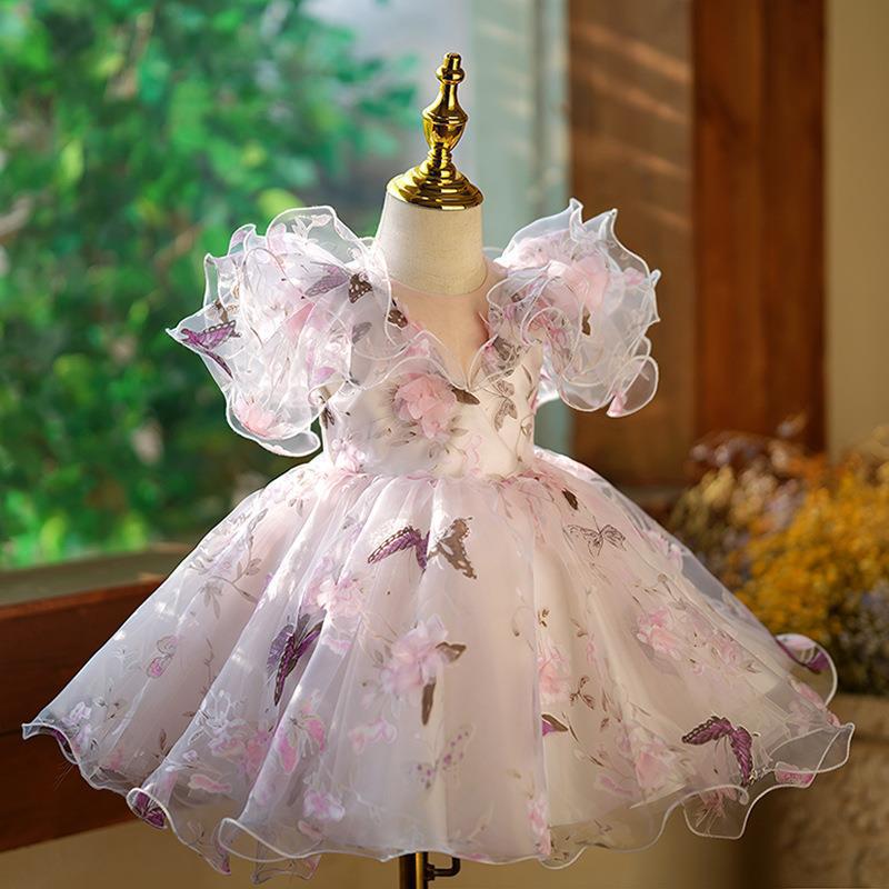 Girl's Dress Little Girl's Flower Fairy Puffy Princess Dress Children's Host Piano Performance June 1 Performance Dress