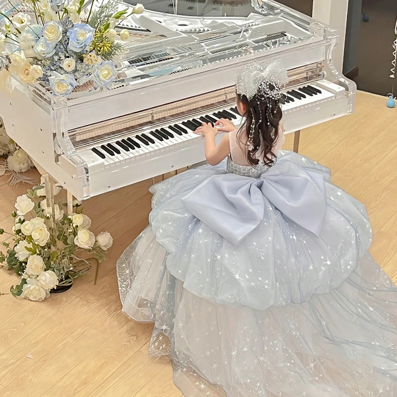 Girls' Dress High-end Princess Dress Children's Show Host Flower Girl's Wedding Dress Large Tail Piano Performance Dress