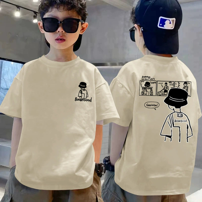 100% Pure Cotton Children's T-Shirt Short-Sleeve Export Quality New Spring and Summer Style for Older Boys Summer Half-Sleeve Top Trendy T-Shirt