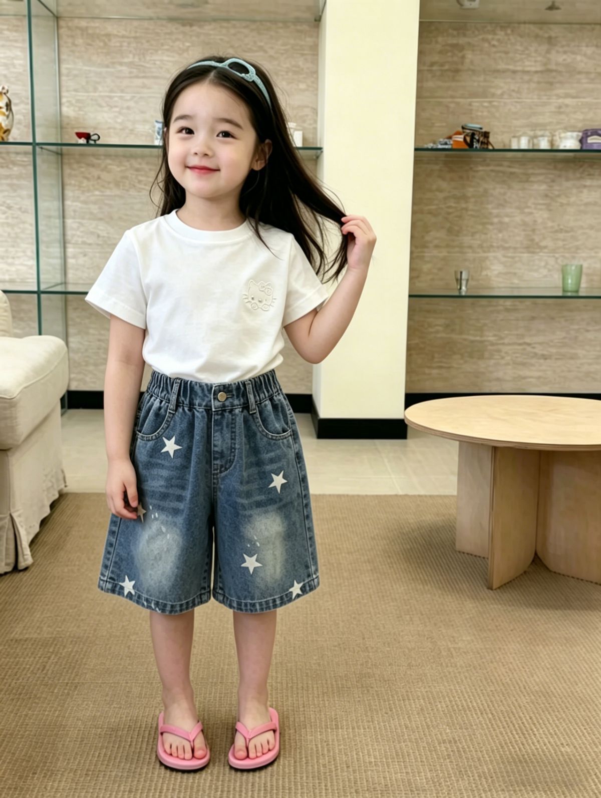 2026 Summer Girls' Korean Style Hollow Embroidery Slim-Fit Short-Sleeve T-Shirt Designer Regular Shoulder Trendy Top