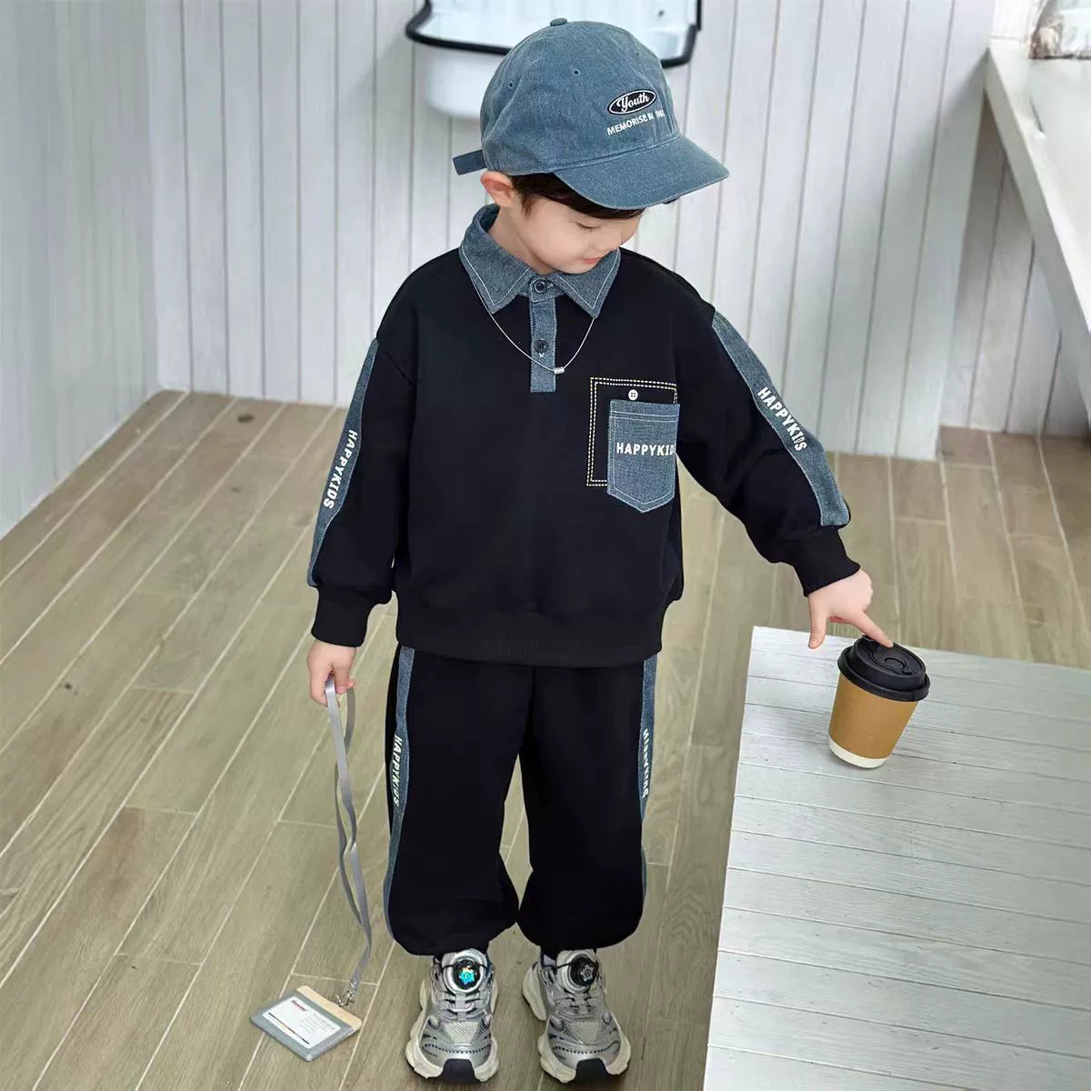 Boys' Sweatshirt Spring and Autumn Set 2026 New Stylish Children's Boys' Spring and Autumn Fashion Cool Denim Two-Piece Trendy Outfit
