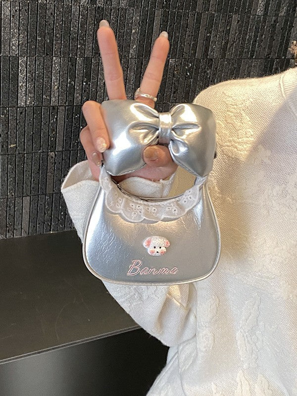 New Korean-Style Lace Trim Bow Mini Crossbody Underarm Handbag for Girls and Children, Parent-Child Matching Accessory Bag