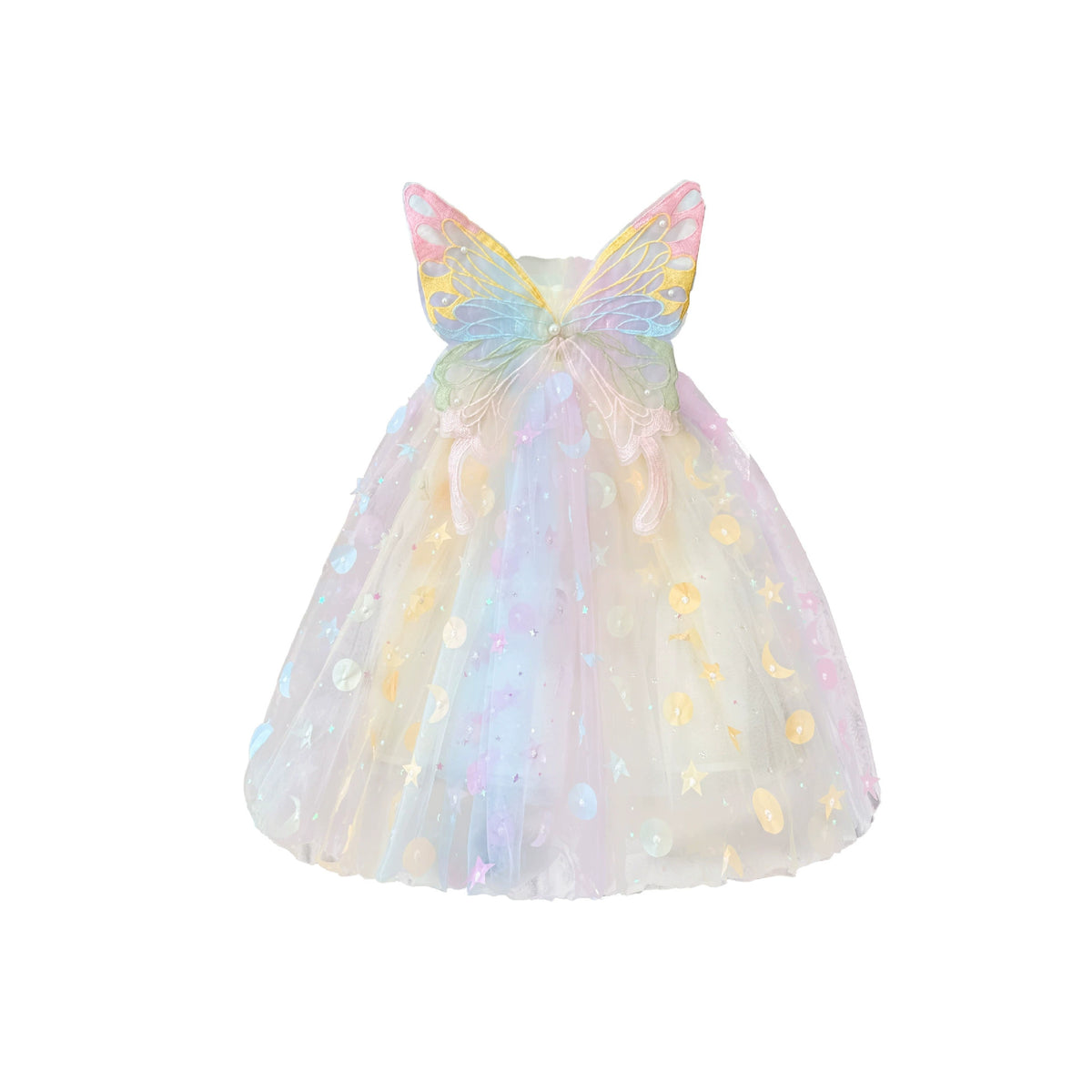 Girls' Dress 2025 Summer Butterfly Sequin Stylish Birthday Dress Princess Dress Little Girl Rainbow Dress