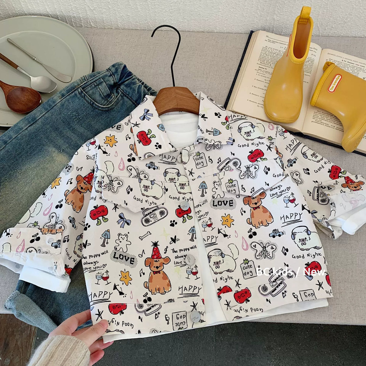 Children's Shirt Bangcheng 2026 Autumn New Cartoon Print Versatile Stylish Jacket for Boys and Girls H0017