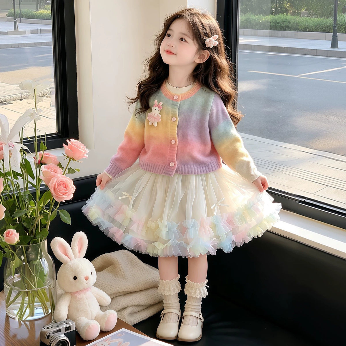 Children's Spring and Autumn New Fashionable Sweet and Cute 2026 Girls' Knitted Cardigan Sweater Dress Baby Girl Autumn Outfit