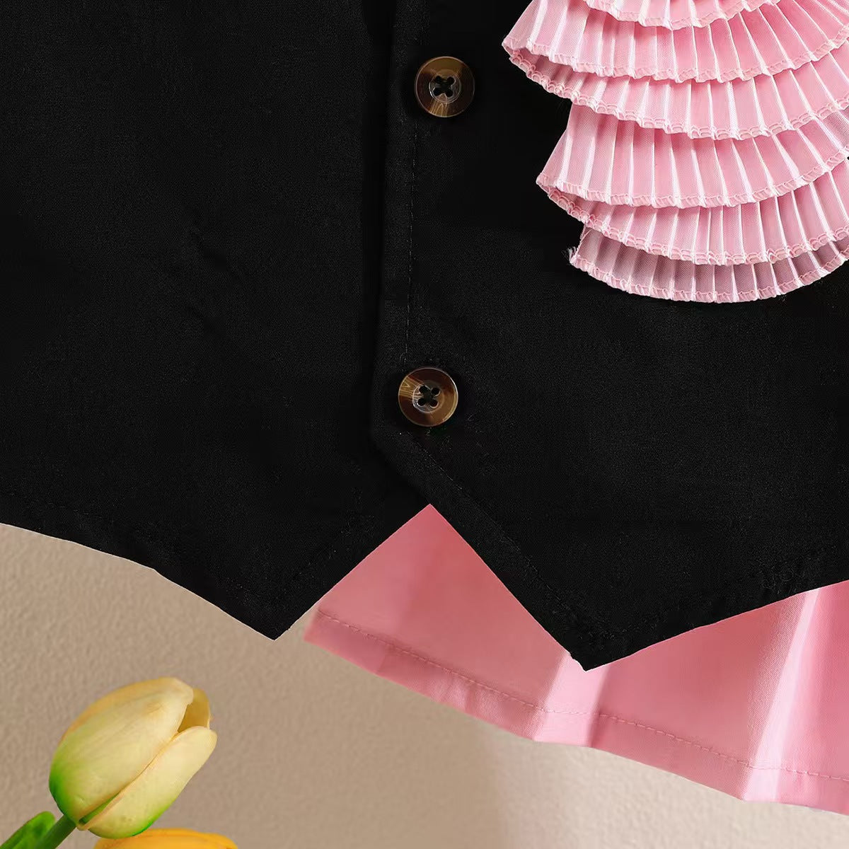 Children's clothing Cross Border Girls Summer Satin Flower Sleeveless Top Pink Pleated Skirt