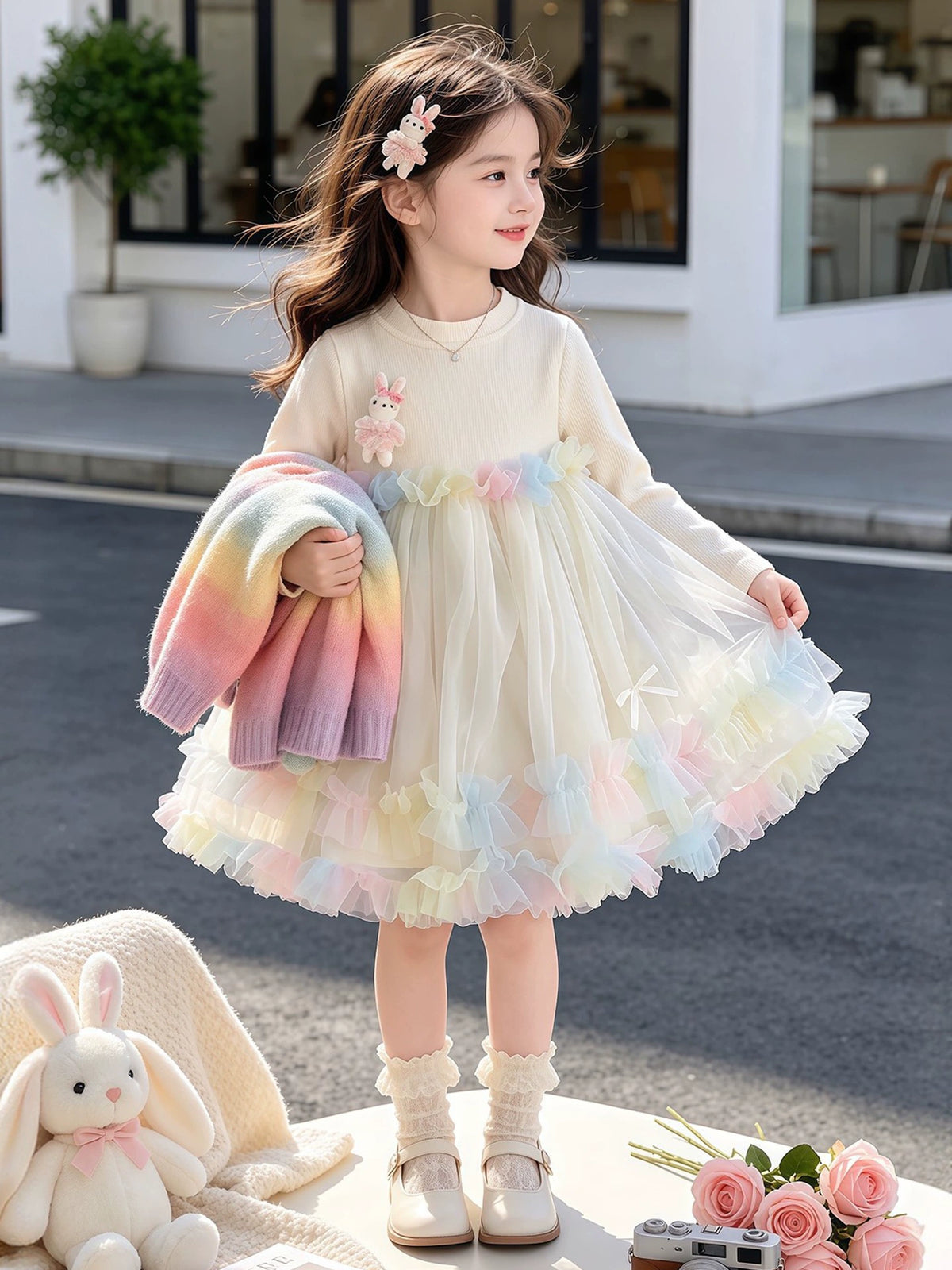 Children's Spring and Autumn New Fashionable Sweet and Cute 2026 Girls' Knitted Cardigan Sweater Dress Baby Girl Autumn Outfit