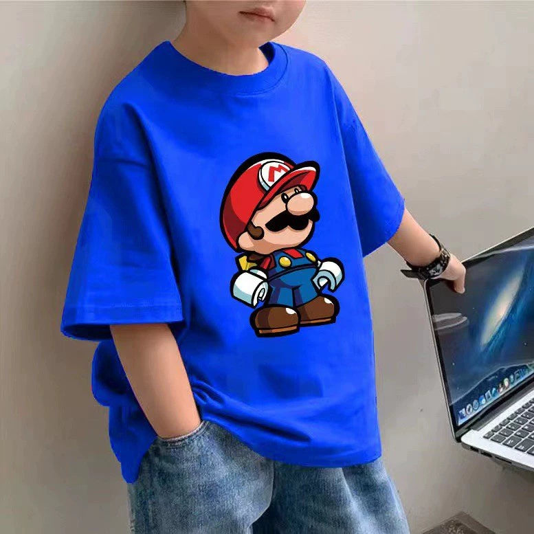 100 Cotton Children's Wear Boys T-shirt Summer New Children's Half-sleeve Cartoon Top Loose Mid-large Children's Short-sleeve T-shirt