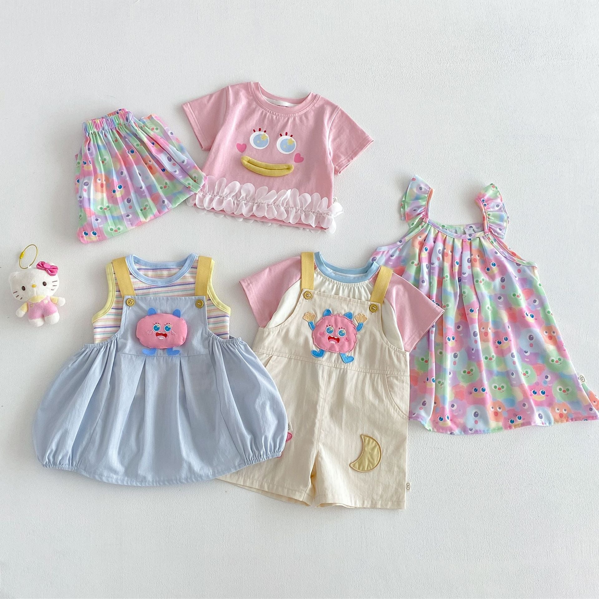 Girls' Super Cute Suspender Dress 2026 New Summer Korean Style Full-Print Little Monster Dress Children's Thin Dress