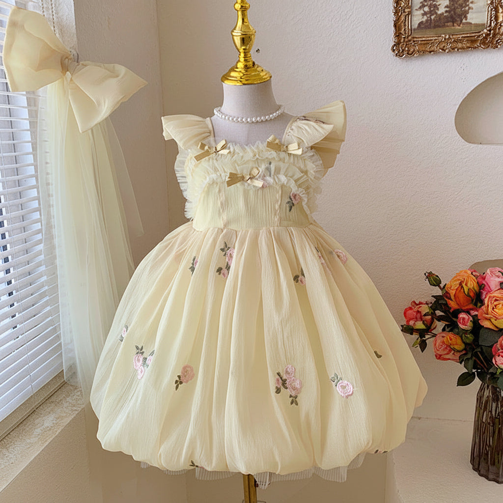 Disney-Inspired Girls' Summer Princess Mesh Dress with Large Bow - 2026 Fairy Suspender Skirt