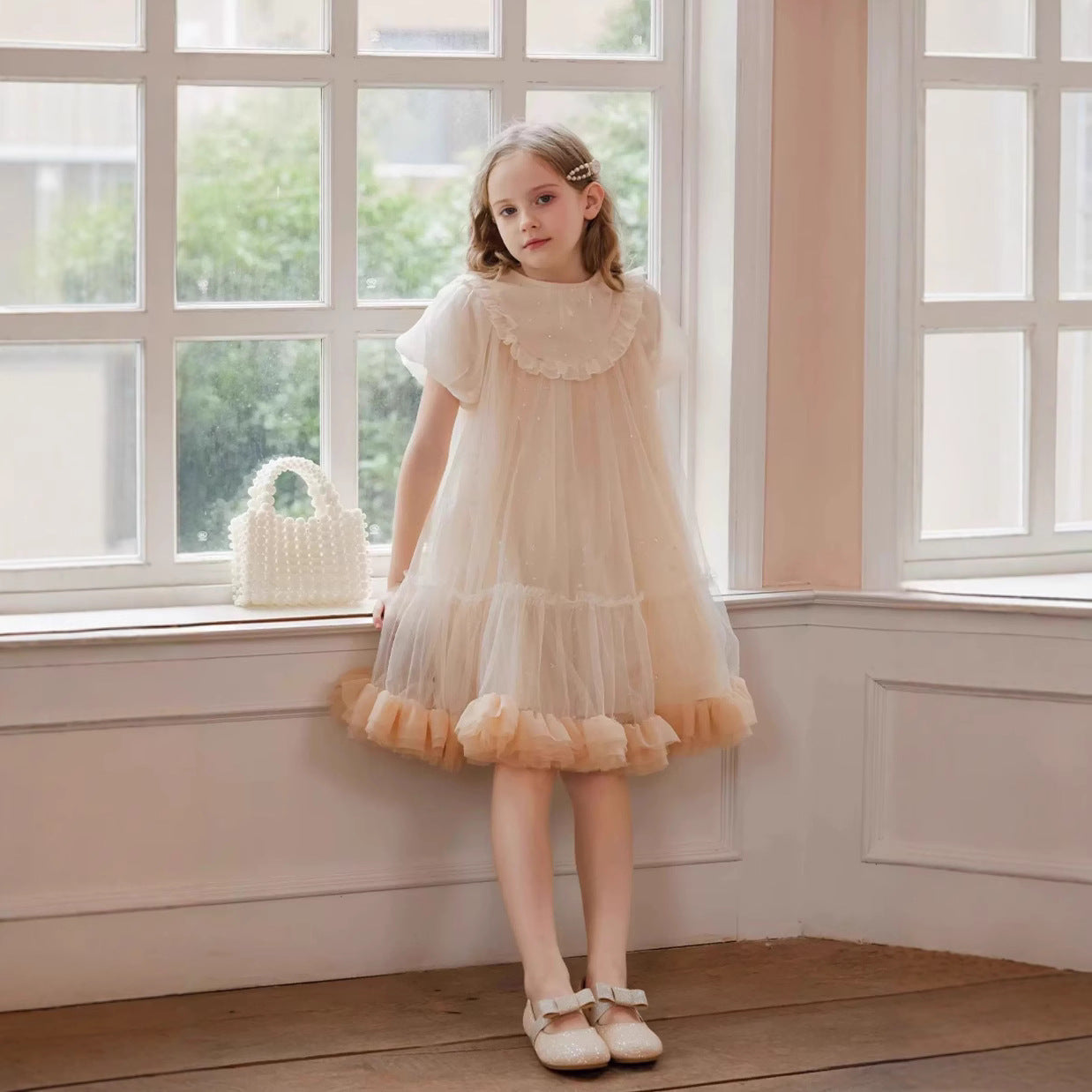 in stock Summer New Girls Sweet Princess Dress Pink Styish Mesh Dress Children's Dress dress Cake Dress