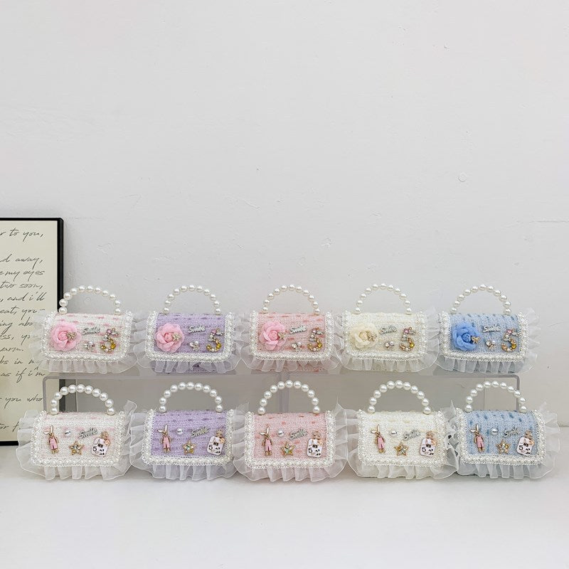 New Pearl Bow Little Fragrance Mini Girls Princess Pearl Handheld Crossbody Accessories Bags Wholesale