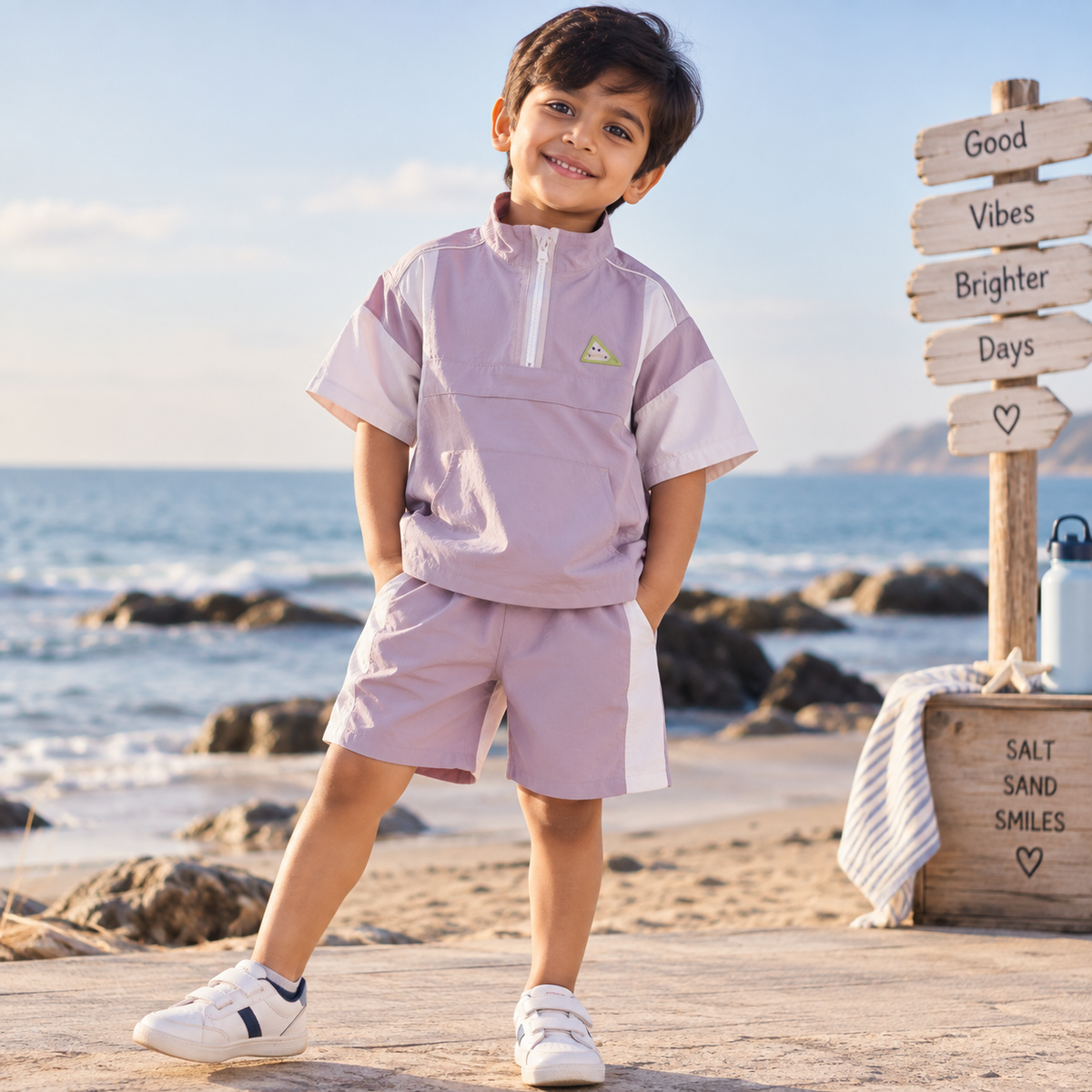 Summer Set for Boys and Girls, Outdoor Sun Protection Short-Sleeve Baby Shorts