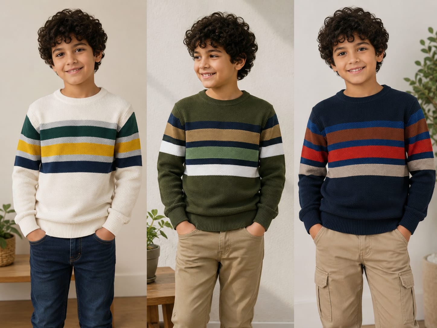 Boys Multicolor Stripe Crew Neck Knit Pullover