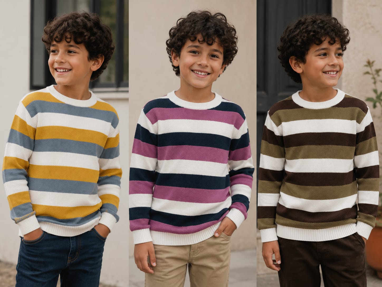 Boys Multicolor Stripe Crew Neck Knit Pullover