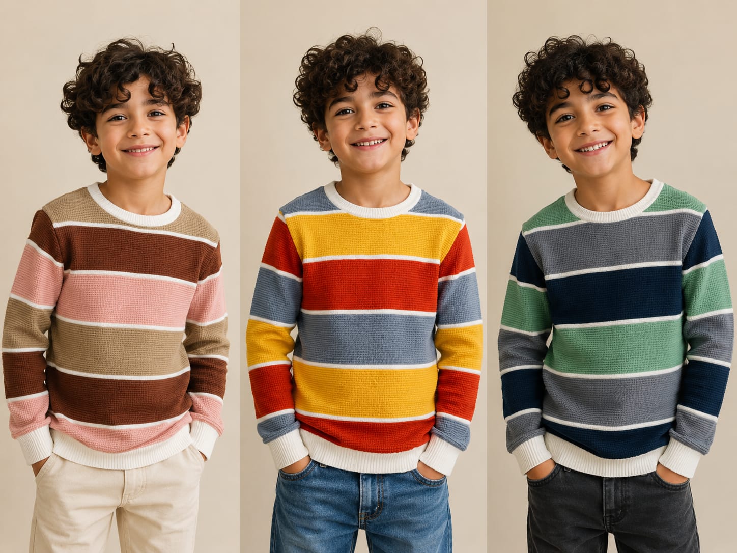 Boys Multicolor Stripe Crew Neck Knit Pullover