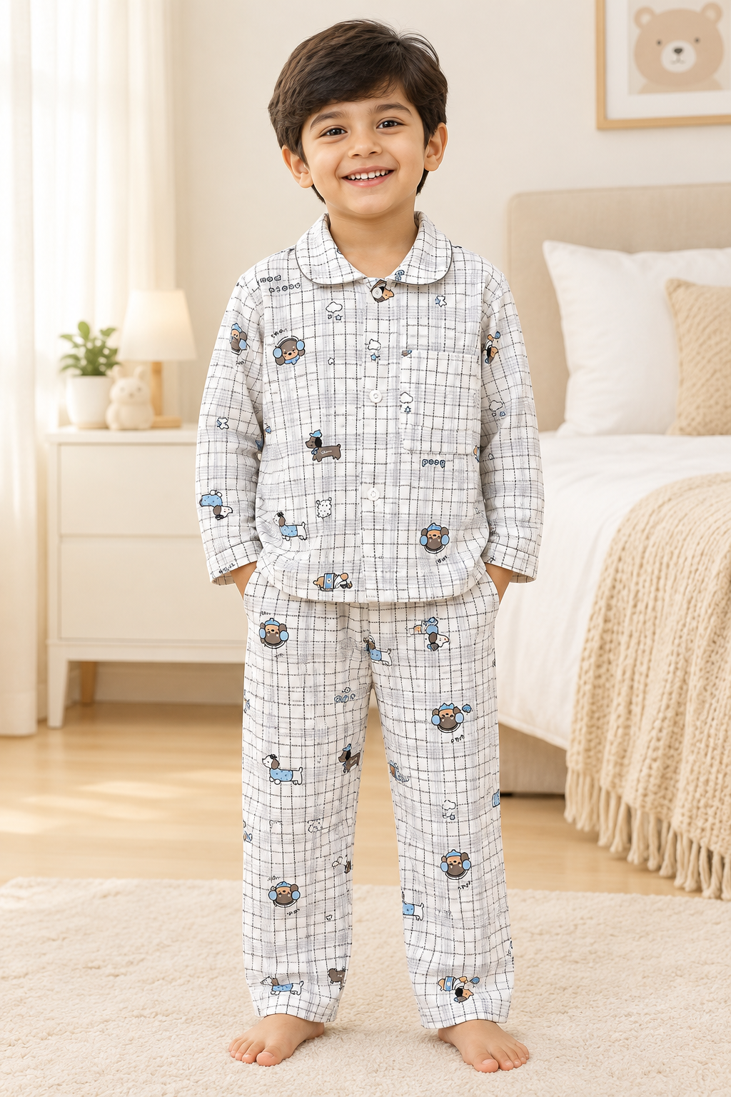 Kids Winter Pyjama Set – Collared Top & Pants