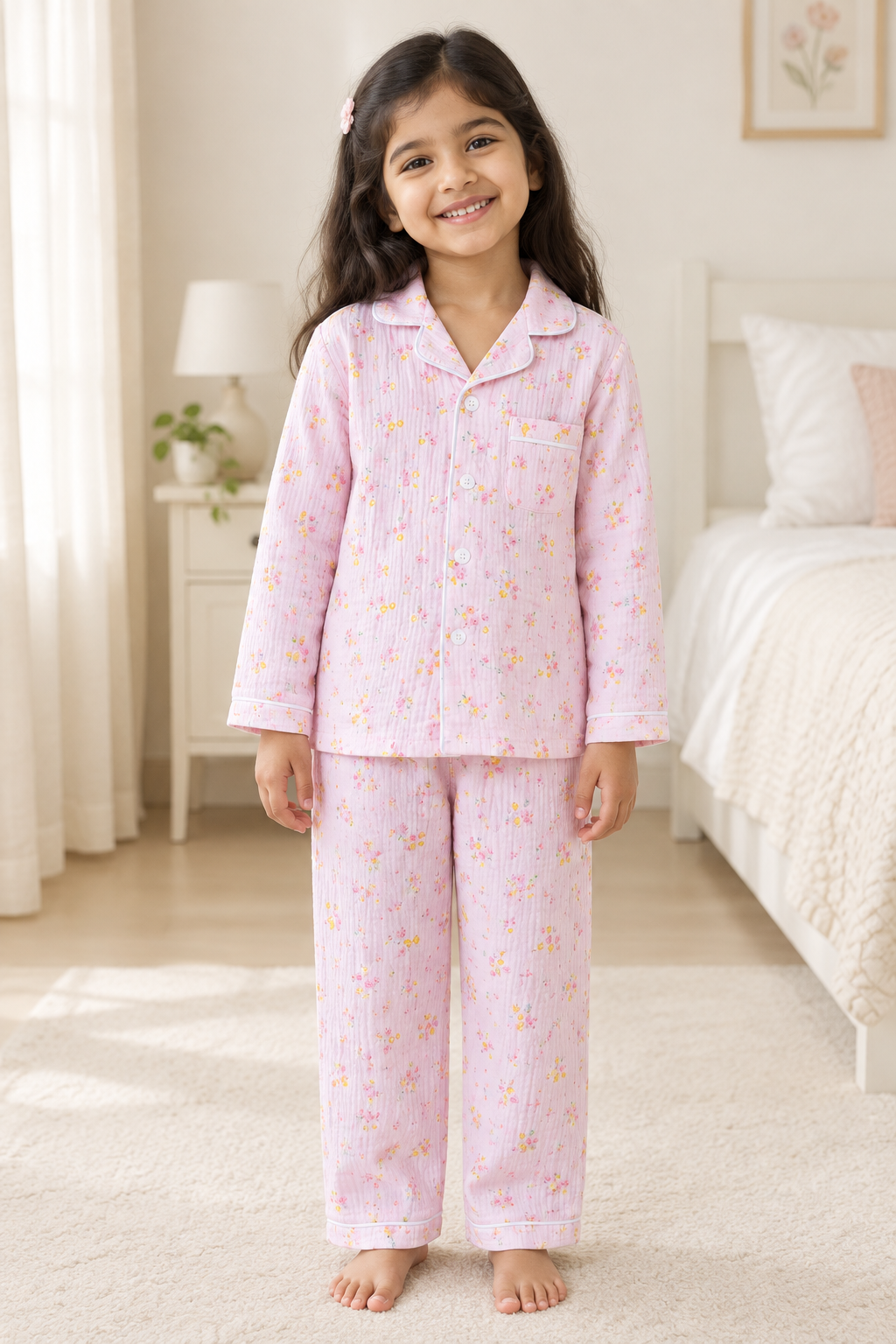 Kids' Cotton Pyjama Set – Long-Sleeve Collared Top & Pants