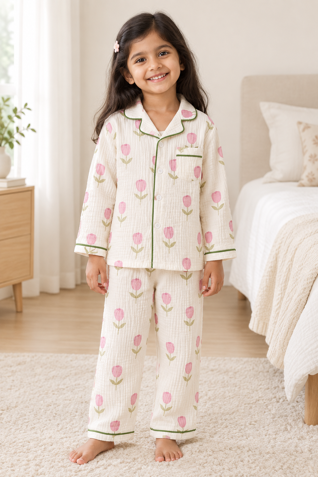 Kids' Cotton Pyjama Set – Long-Sleeve Collared Top & Pants