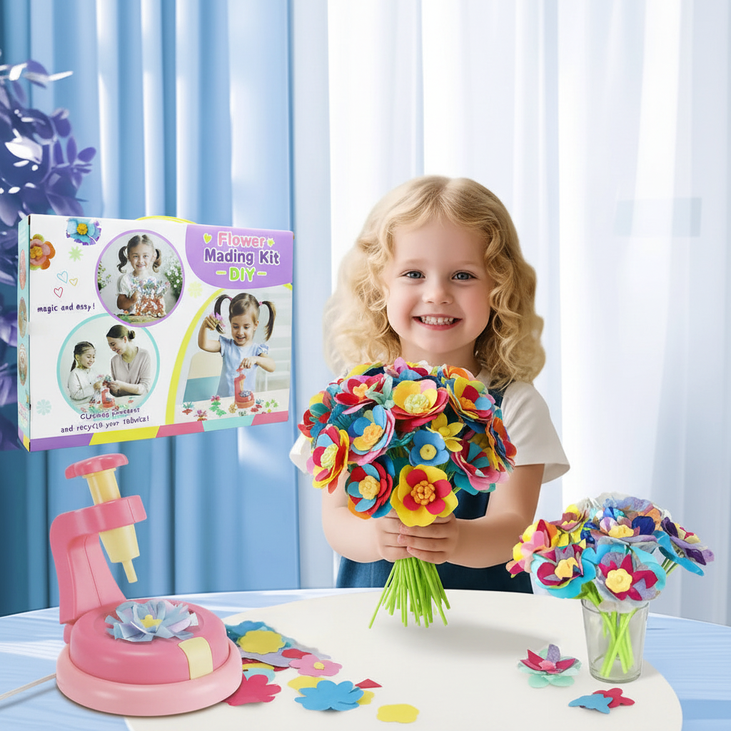 DIY Flower Making Kit for Kids – Creative Handmade Flower Craft Toy with Press Machine