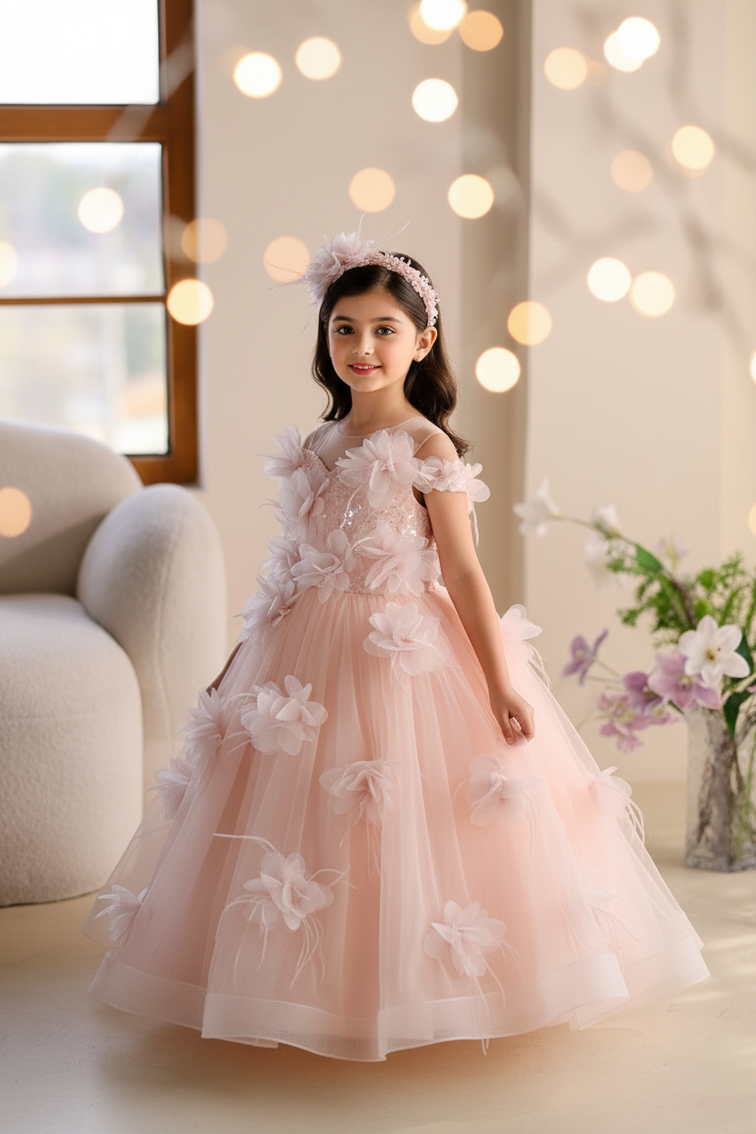 Indian Girl in Pink Princess Evening Dress