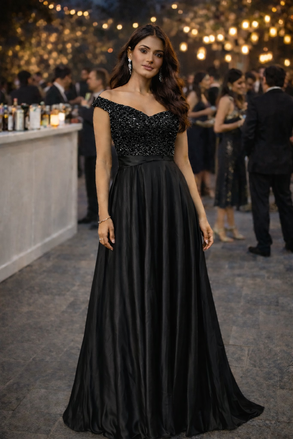 Embellished Evening Gown with Flared Skirt