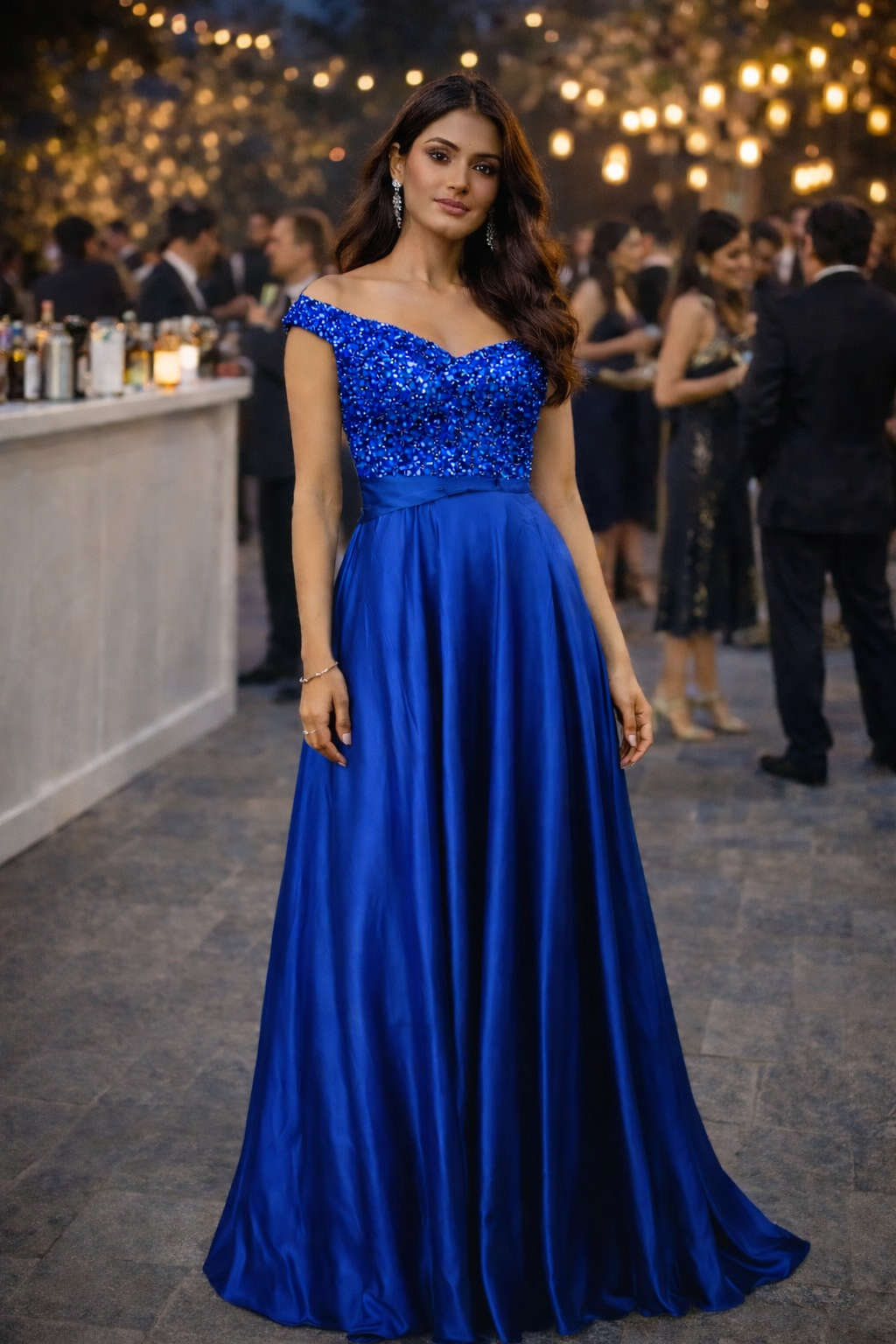 Embellished Evening Gown with Flared Skirt