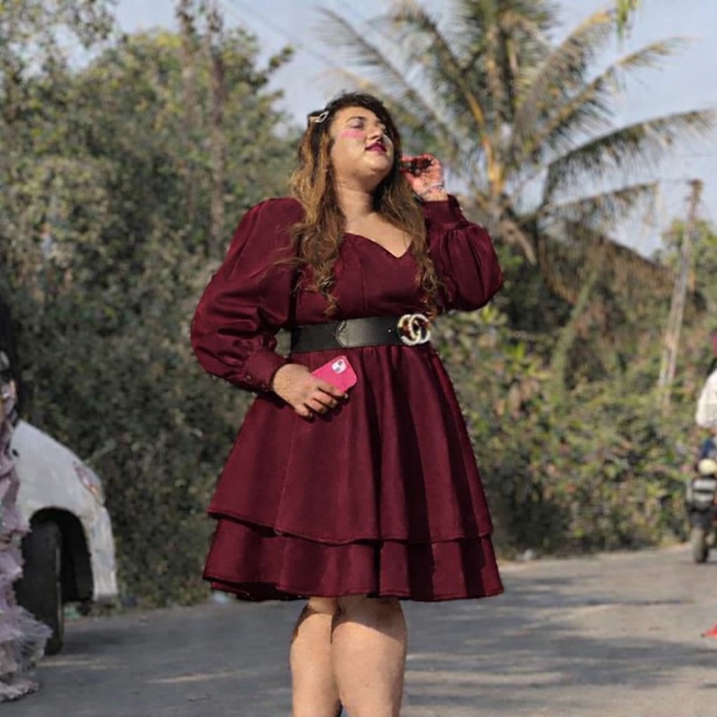 Women’s Tiered Mini Skater Dress with Puff Sleeves – Sweetheart Neckline Party Wear