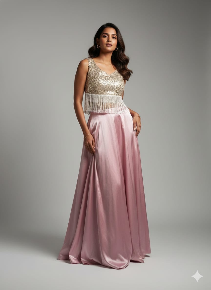 Blush Luxe Sequin Tassel Lehenga Set