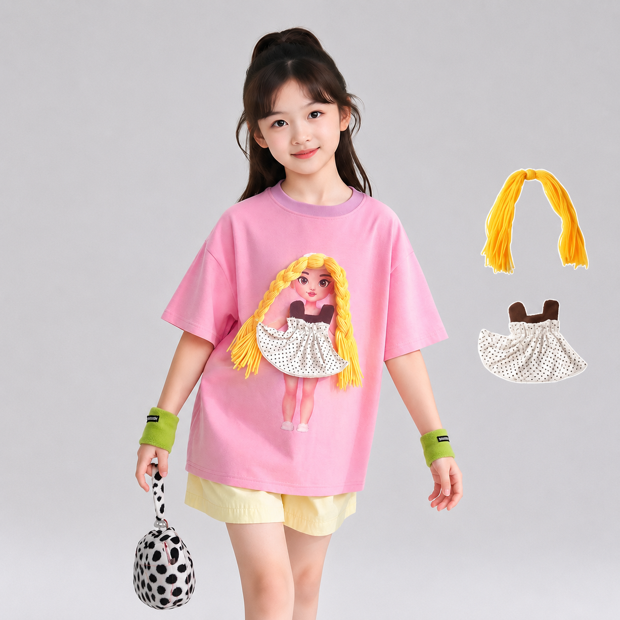 DIY Dress-Up Doll T-Shirt for Girls | Interactive 3D Hair & Outfit Tee