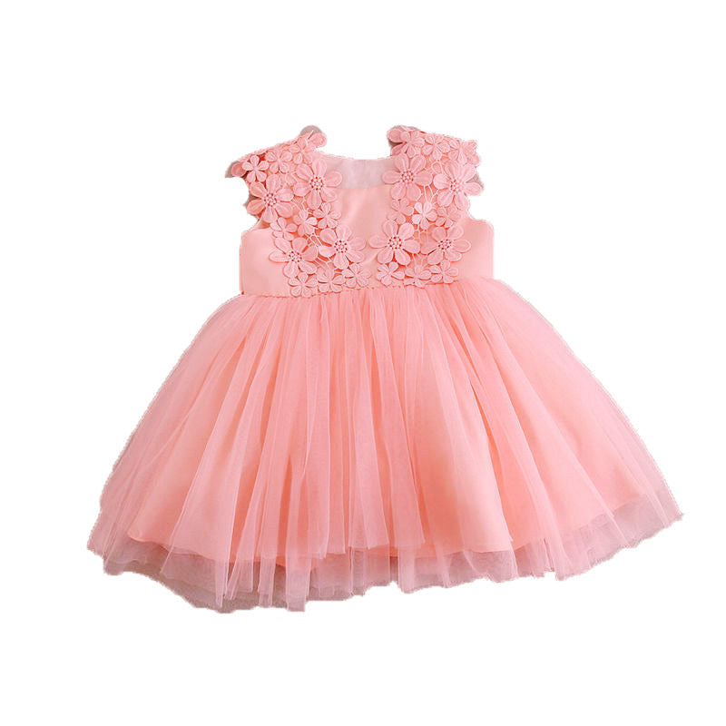 Spring and Autumn Girl Flower Girl One-Year-Old Dress Skirt Children's Birthday Full Moon Western Style Soft Gauze Princess Dress Baby Dress