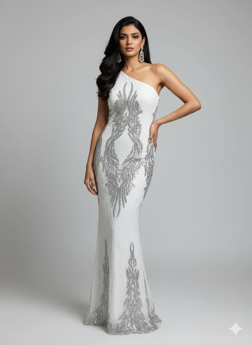 The Silver Baroque One-Shoulder Mermaid Gown