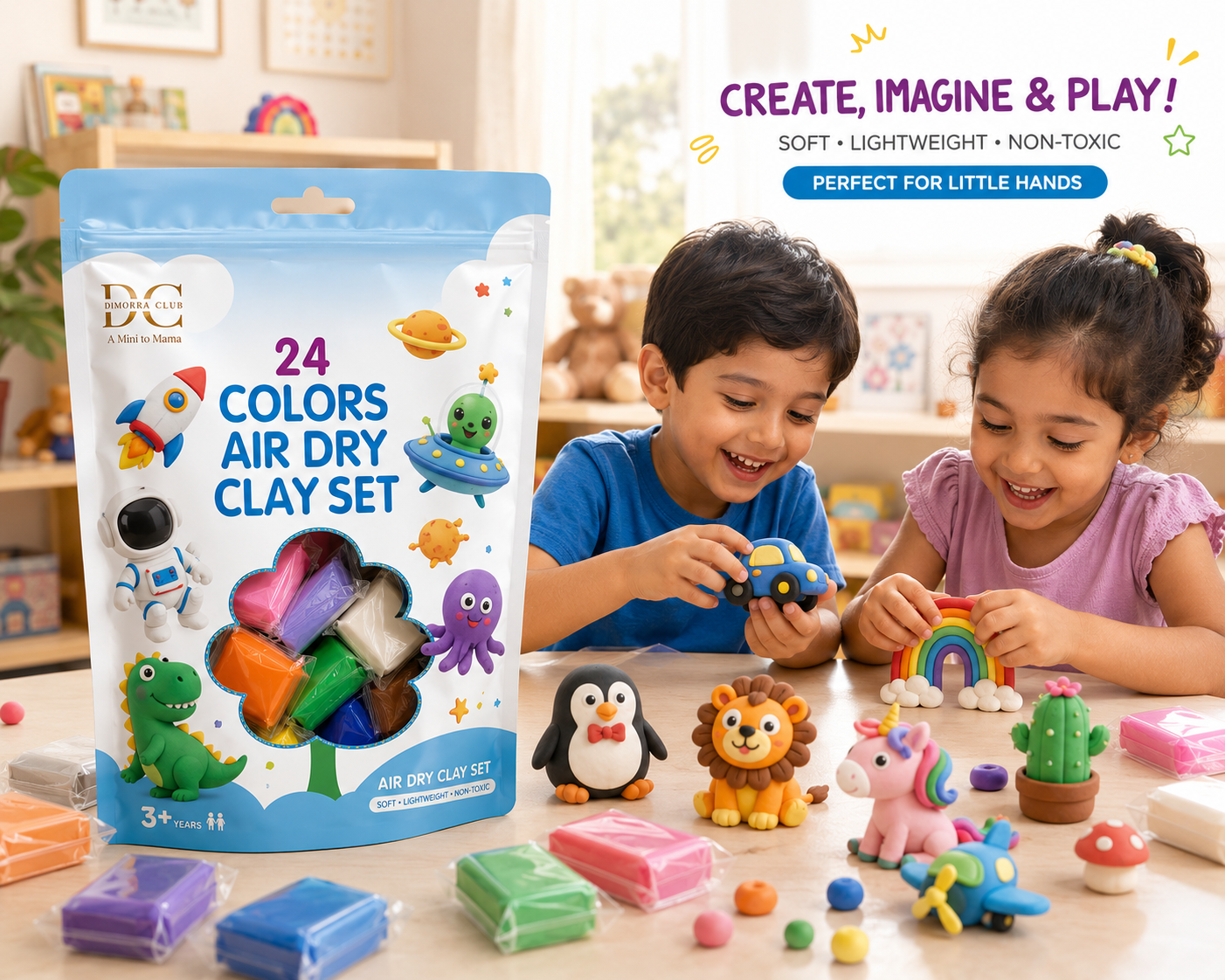 Shape & Create Air Dry Clay Set – 24 Colors