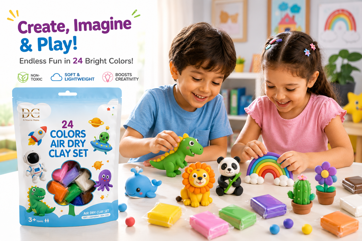 Shape & Create Air Dry Clay Set – 24 Colors