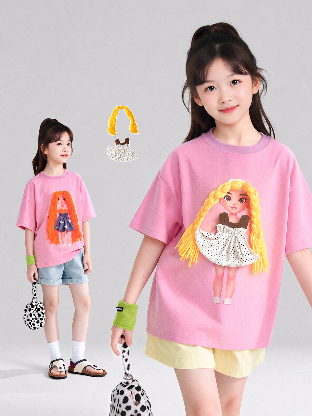 DIY Dress-Up Doll T-Shirt for Girls | Interactive 3D Hair & Outfit Tee