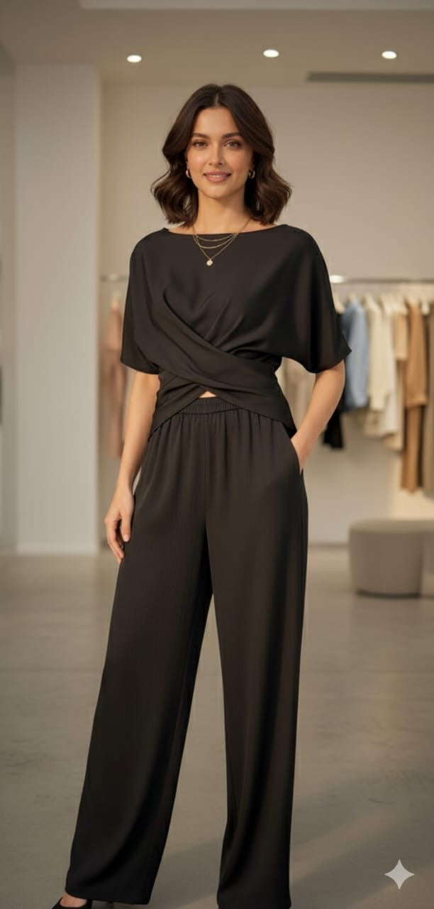 Black & Grey Satin Co-ord Set – Dimorra Fashion